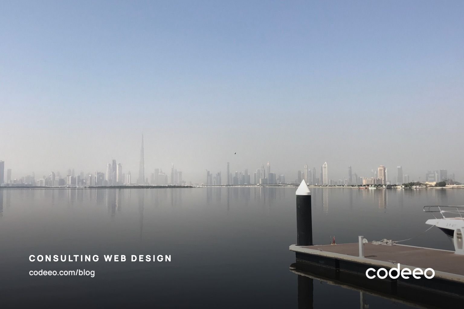 Dubai skyline seen across the water from Dubai Creek Harbour