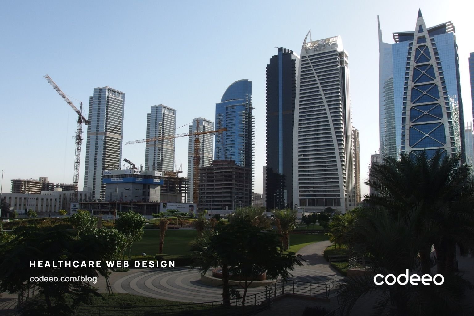 Park and office towers at Jumeirah Lakes Towers, Dubai